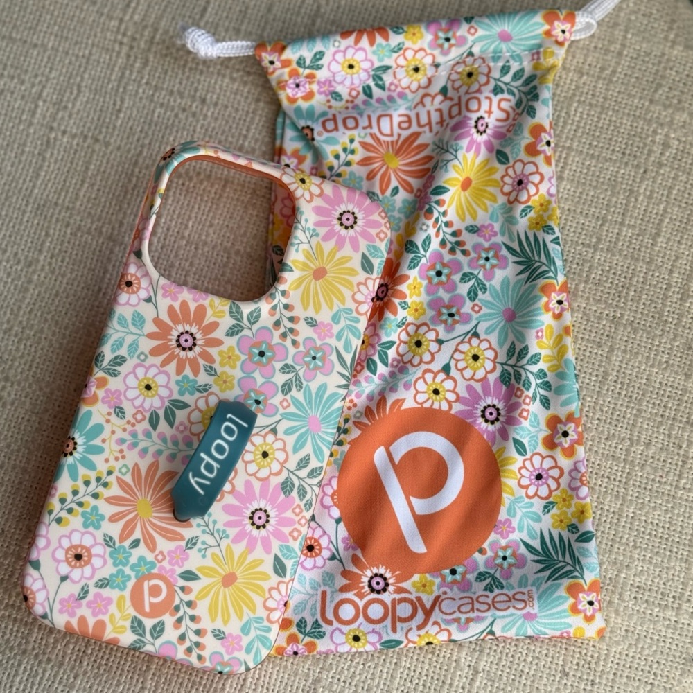 IPHONE 14 Pro floral burst loopy case with loop & bag